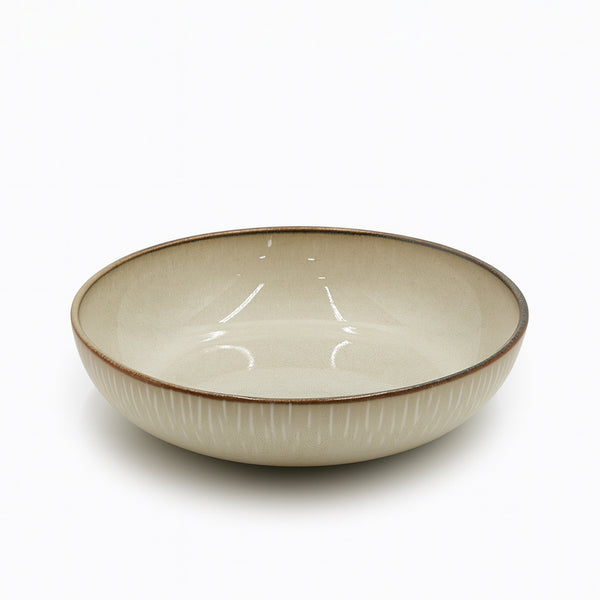 HL707-4 Porcelain Bowl – 9" (D) x 1.7" (H)  Round Serving Bowl in Glossy Beige Finish