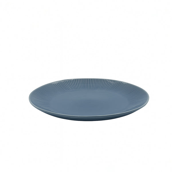 99581-06 – Ceramic Plate – 11 Inches – Glossy Deep Blue with Vertical Line Texture