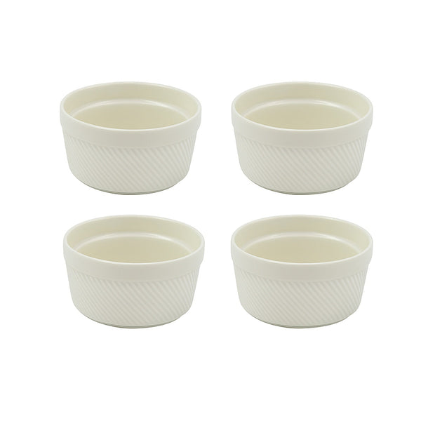 -25374-P – Ceramic Bowl Set – 4 Pieces – 9cm (D) – Diagonal Fluted Design