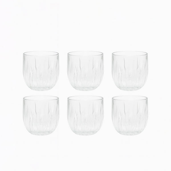XM21B Glass Cup Set – 6 Pieces – Elegant Textured Design
