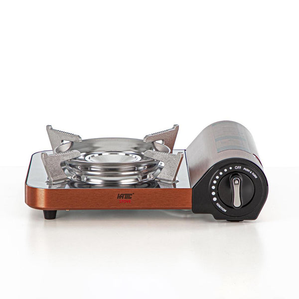 MS-N7M Portable Gas Stove – Deluxe Aluminum – Chocolate Brush Finish with Magnetic Locking Regulator