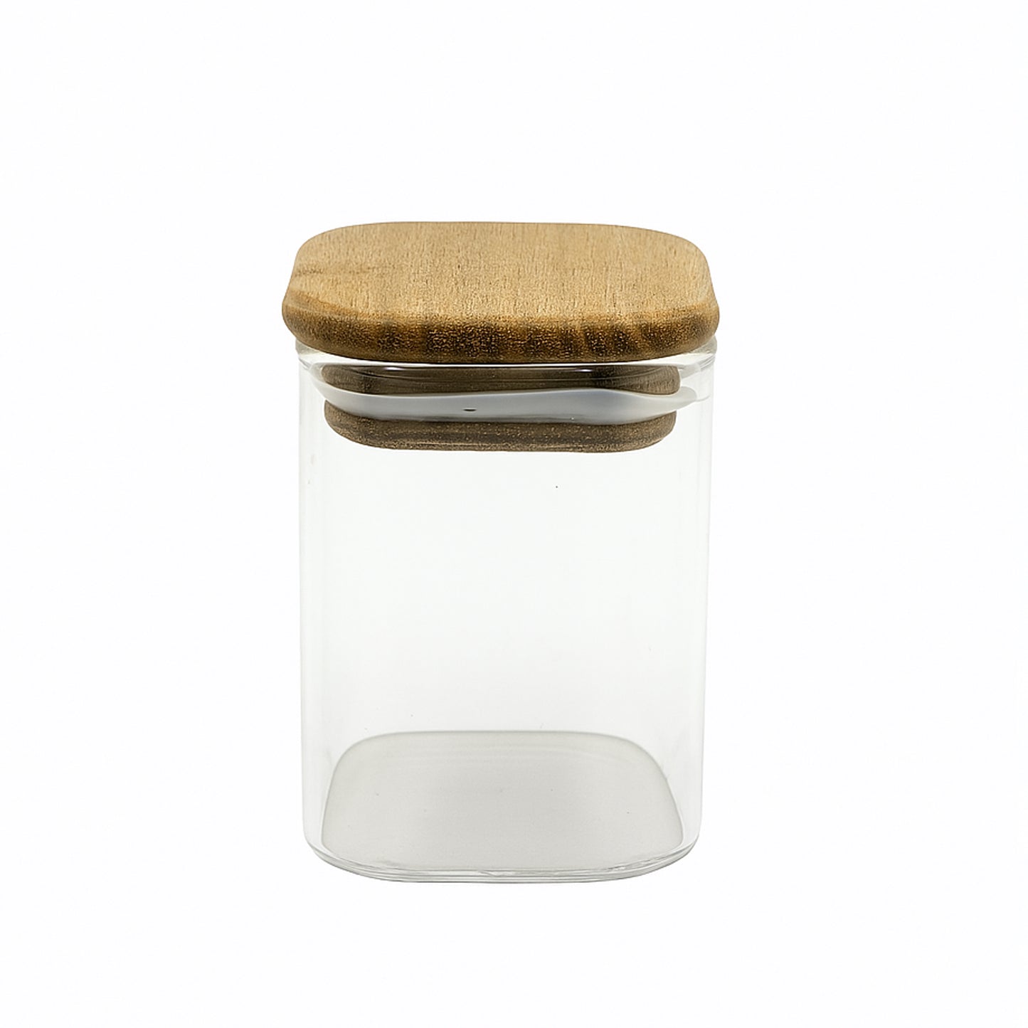 24QMJ-18 – Spice Jar Set – 6 Glass Jars with Square Wooden Lids & Two-Tier Wooden Stand