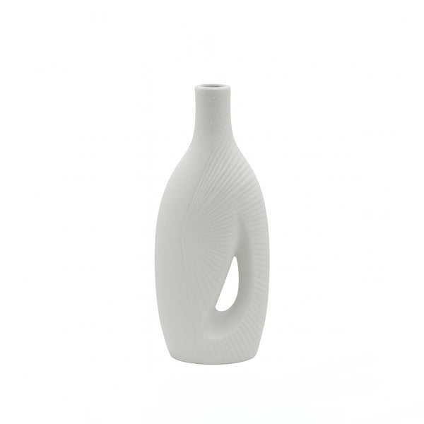 99601-01 Ceramic Flower Vase – Tall Abstract Handle Design – White