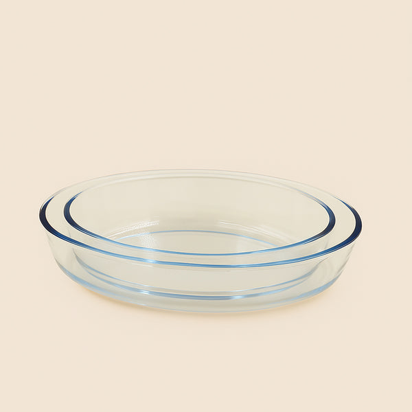 17667 – Glass Baking Oval Tray 2PC Set (2.4L + 3.0L) – Heat-Resistant Glass Bakeware
