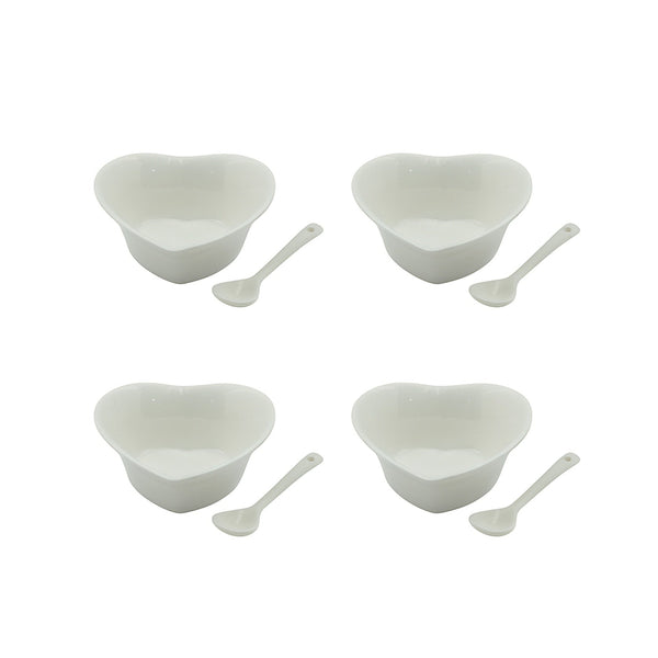 SD-47354-P – Ceramic Bowl Set with Spoons – 4 Pieces – Heart-Shaped Design
