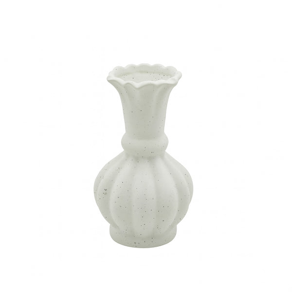 99599-09 Ceramic Flower Vase – Scalloped Rim Speckled Design – White