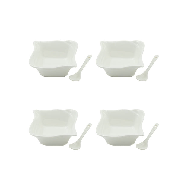 SD-47356-P – Ceramic Bowl Set with Spoons – 4 Pieces – Wavy Square Design