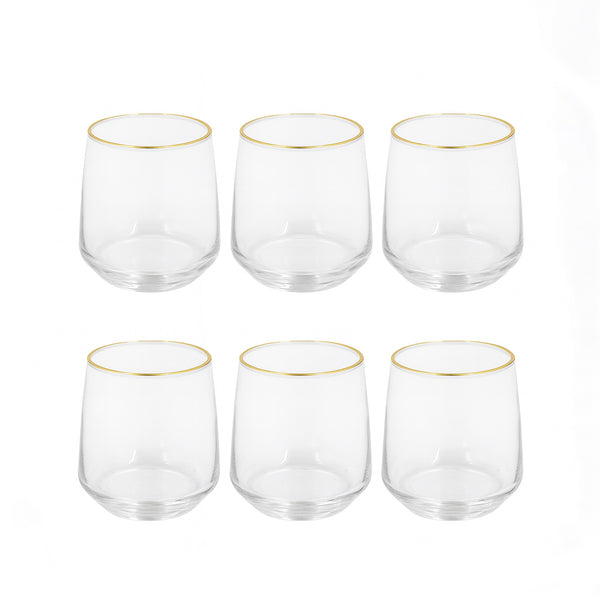 ES7018-2R Deli Glass Set – 6 Pieces – 370ml – Clear Design with Gold Rim