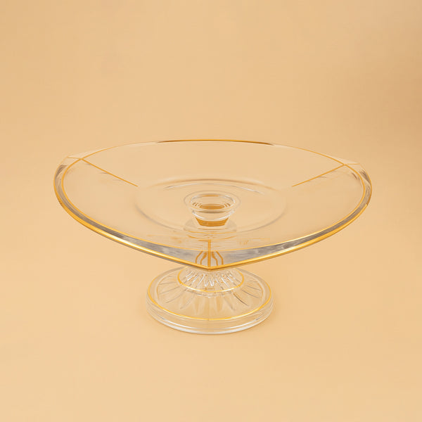 TRC-17324 – Footed Triangle Glass Plate with Gold Trim – 30cm (D)