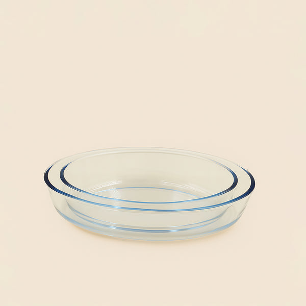 19777 – Glass Baking Oval Tray 2PC Set (1.6L + 2.4L) – Heat-Resistant Glass Bakeware
