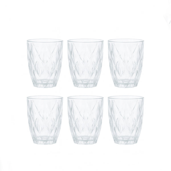 DM311 Glass Tumbler Set – 6 Pieces – Elegant Diamond-Cut Design