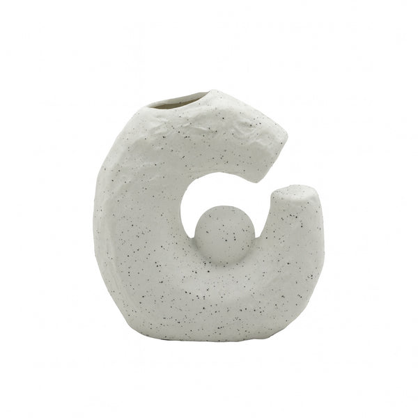 99599-01 Ceramic Flower Vase – Abstract Curved Design with Speckled Finish – White