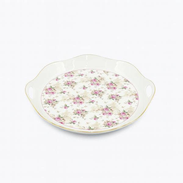 SC820 Round Serving Tray – 14" Porcelain Floral Design with Handles