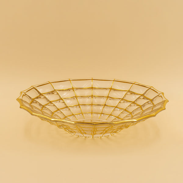 TRC-17163 –  Glass Bowl with Golden Grid Design – 36cm (D)