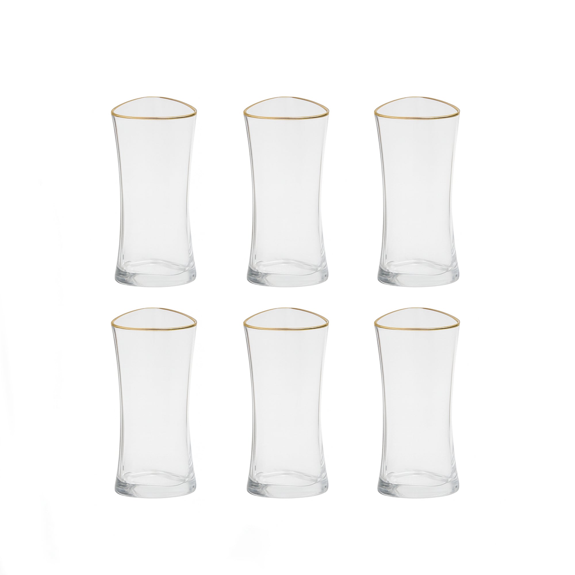 575-2/SJ690 Glassware Set – 6 Pieces – 280ml – Clear Modern Design with Gold Rim