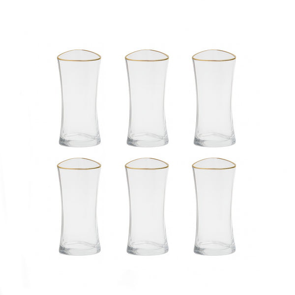 575-2/SJ690 Glassware Set – 6 Pieces – 280ml – Clear Modern Design with Gold Rim