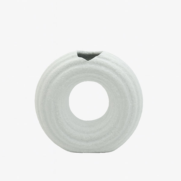 99600-15 Ceramic Vase – 11cm (D) – White Textured Donut Design