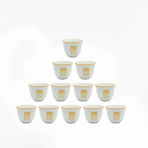 5836G Cawa Cup Set – 12-Piece Gold Geometric Design – Elegant Arabic Coffee Cup Collection