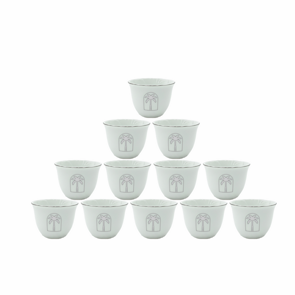 5843S Cawa Cup Set – 12-Piece Silver Rim Finish  – Elegant Arabic Coffee Cup Collection