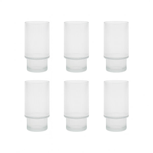 NE-33298-P Glass Cup Set – 6 Pieces – Clear Textured Design