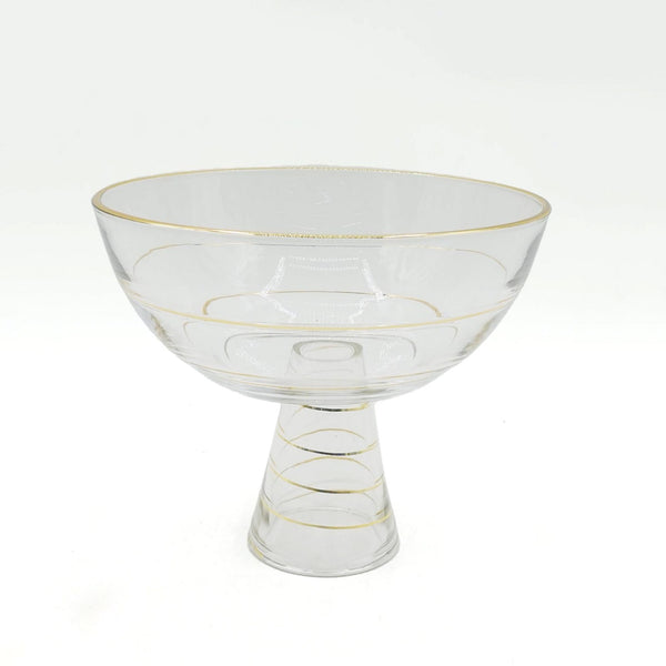 VG398 Glass Bowl with Stand and Gold Rim– 20 cm x 20 cm x 18.5 cm