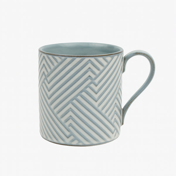 90389-10 – Ceramic Mug – Soft Aqua Blue with Embossed Chevron Pattern