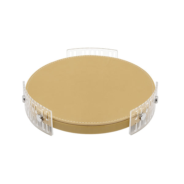 TR0039 – Acrylic Round Tray with Leather Base – 30cm – Beige
