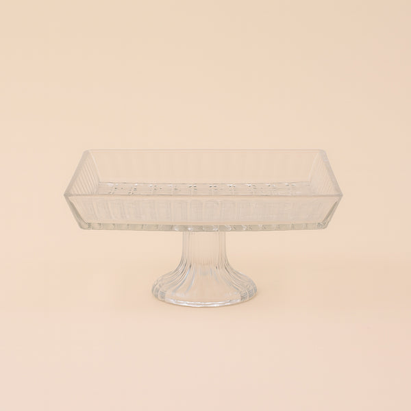 1048-13 – Glass Tray with Leg – Clear Rectangular Pedestal Stand
