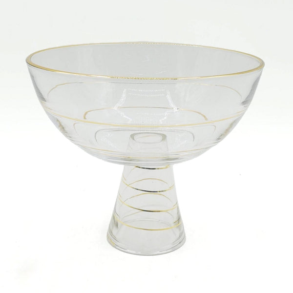 VG399 Glass Bowl with Stand and Gold Rim - 23cm x23cm x19.5cm