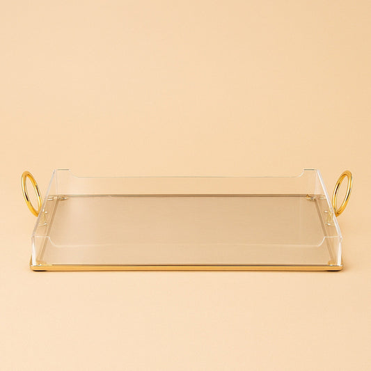 Acrylic Serving Tray with Handles Gold – 46 cm (W) x 33 cm (L) – CD-7491