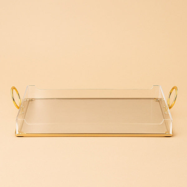 Acrylic Serving Tray with Handles Gold – 46 cm (W) x 33 cm (L) – CD-7491