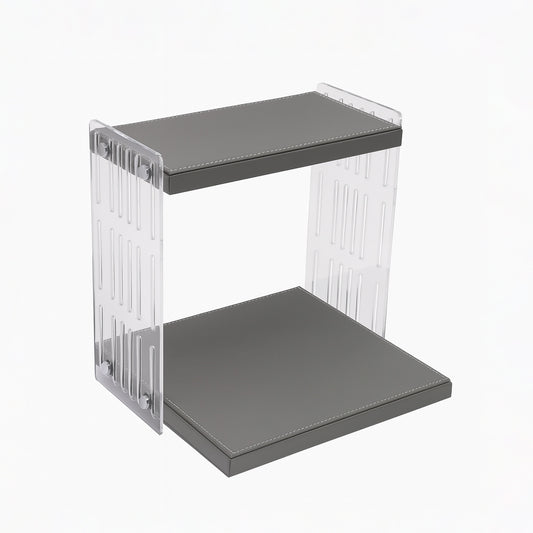 TR0043 – Acrylic Tray with Leather Base 2-Layer 15x30 / 30x30 cm – Silver