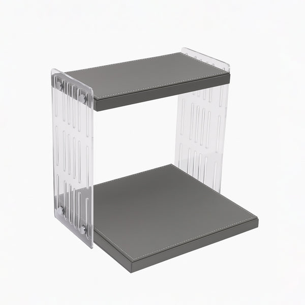 TR0043 – Acrylic Tray with Leather Base 2-Layer 15x30 / 30x30 cm – Silver