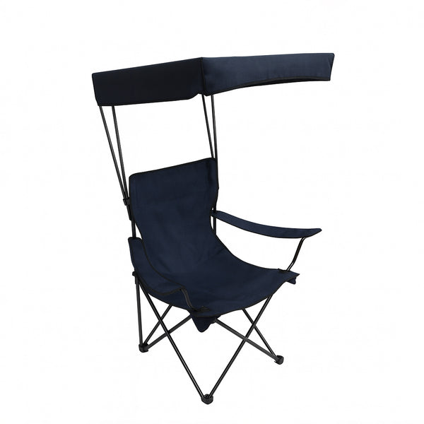 LB-20788 Foldable Camping Chair with Sun Shade Canopy – Portable Outdoor Chair – Navy Blue