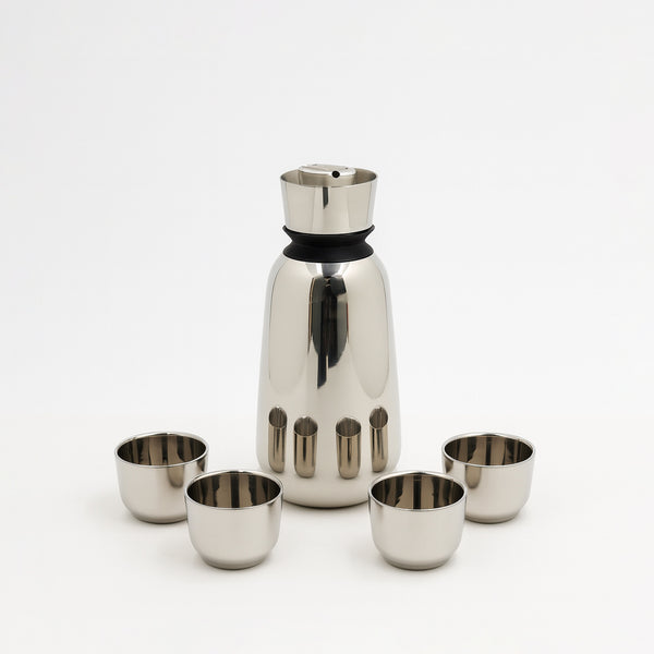 QS03-09SS Flask & Cup Set 5-Piece (1.0L) – Silver Stainless Steel with Polished Finish