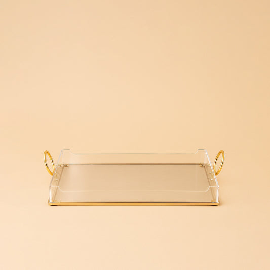 Acrylic Serving Tray with Handles Gold – 34 cm (W) x 23 cm (L) – CD-7497