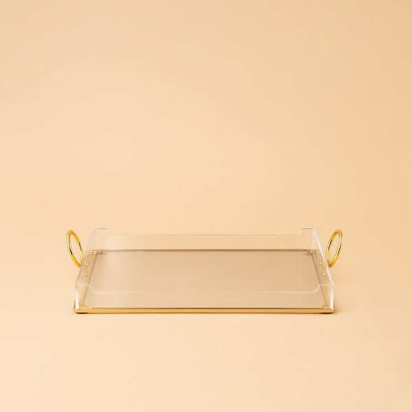 Acrylic Serving Tray with Handles Gold – 34 cm (W) x 23 cm (L) – CD-7497