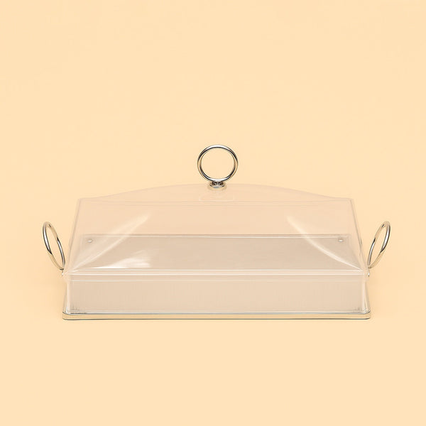 Acrylic Rectangle Tray with Lid – 40 cm (W) x 27 cm (L) – Silver Accents – CD-7460