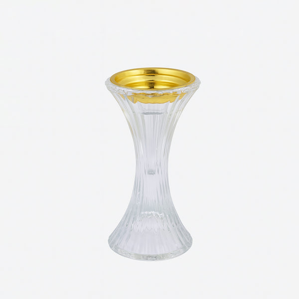 NF-36068-P – Glass Incense Burner – 14cm (H) – Clear Ribbed Design with Gold Bowl