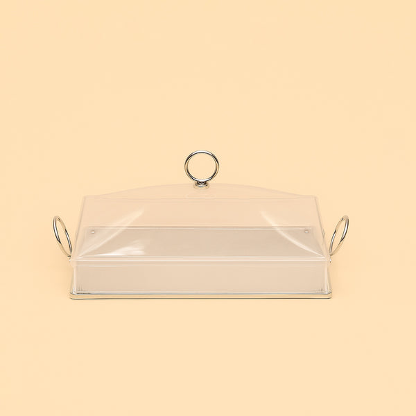 Acrylic Rectangle Tray with Lid – 34 cm (W) x 23 cm (L) – Silver Accents – CD-7464