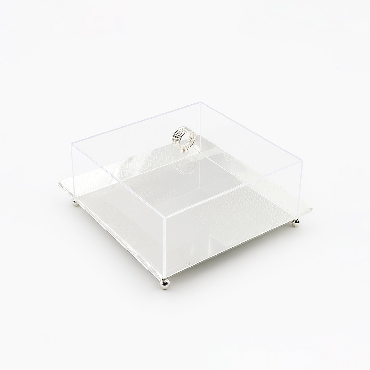 Acrylic Serving Tray with Lid – Silver – 25cm (L) x 25cm (W) x 9cm (H) – VK1006S