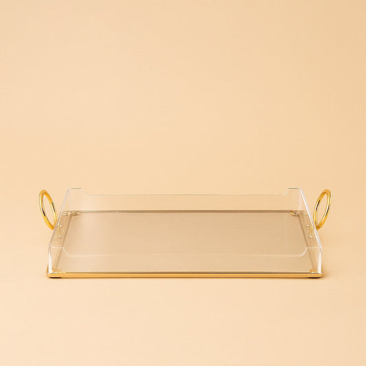 Acrylic Serving Tray with Handles Gold – 40 cm (W) x 27 cm (L) – CD-7494
