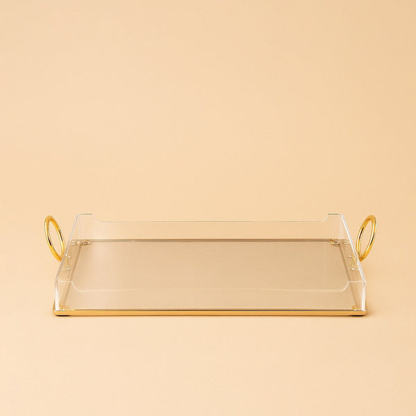 Acrylic Serving Tray with Handles Gold – 40 cm (W) x 27 cm (L) – CD-7494