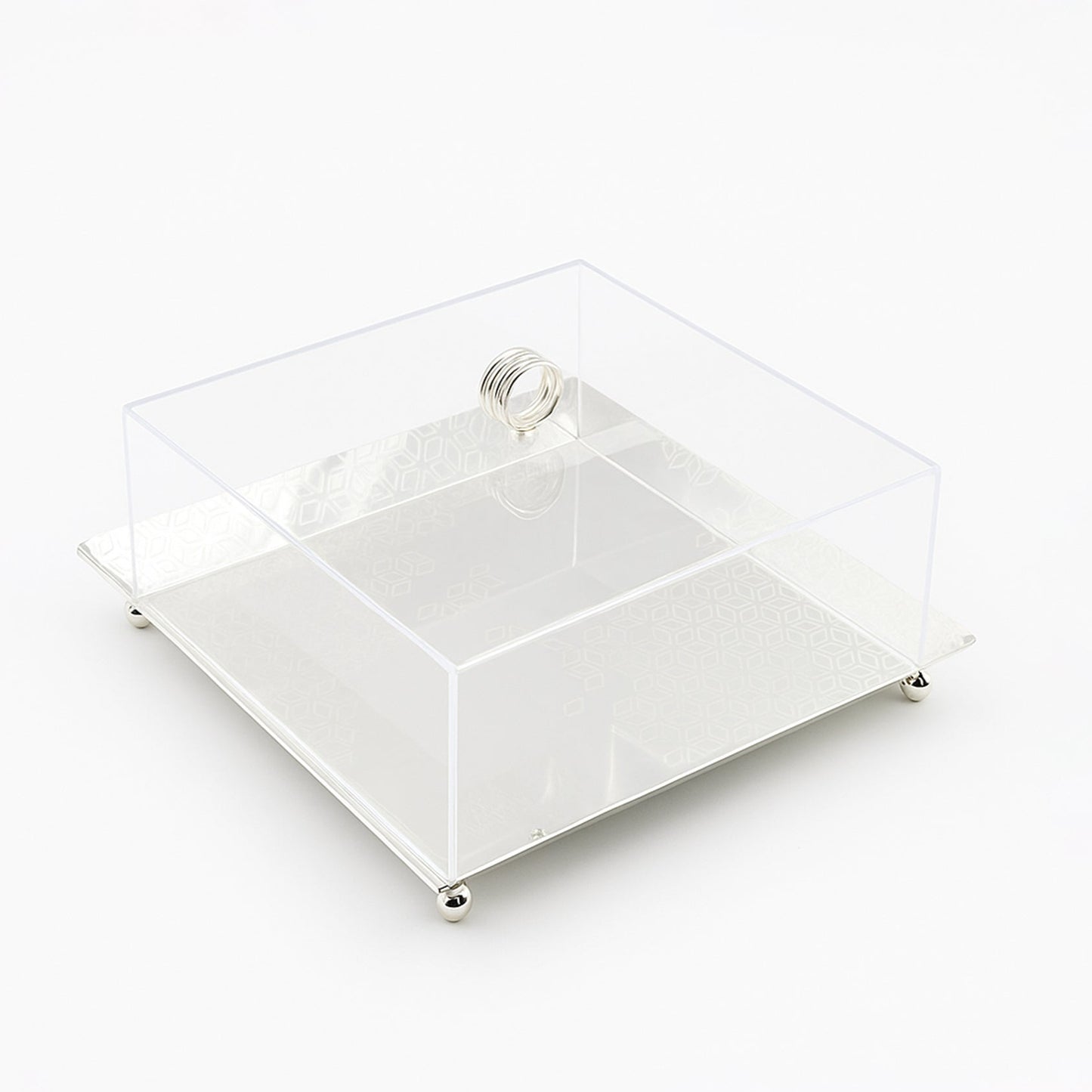 Acrylic Serving Tray with Lid – Silver – 28cm (L) x 28cm (W) x 10cm (H) – VK1005S