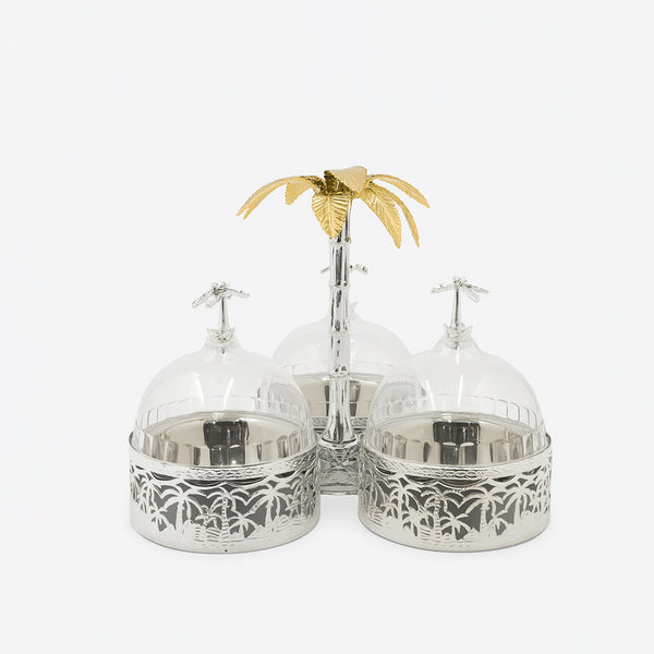 HY773 Candy Bowl Set with Dome Covers – 3-Piece with Silver Finish