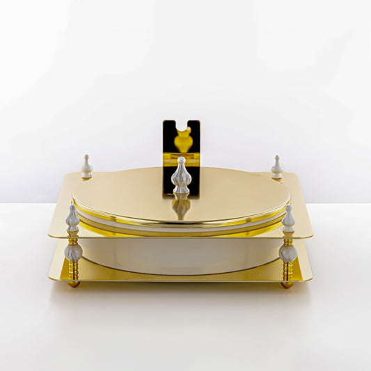HM4109-G Candy Box – Luxurious Gold Finish with Round Lidded Bowl and Elegant Stand