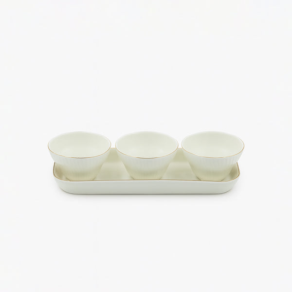 SC3646 Bowl with Tray – 3-Piece Porcelain Set with Gold Rim