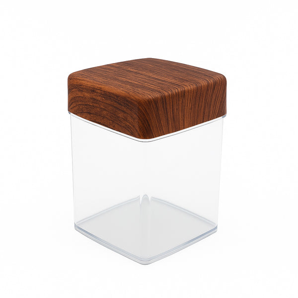 10817-M – Evelin Jar – 0.63L Square Clear Storage Jar with Wooden Lid