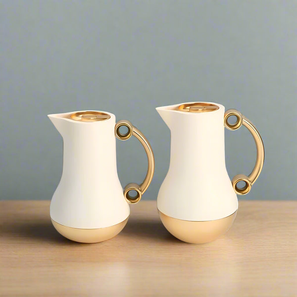 ROHT Vacuum Flask 2-Piece Set (0.75L + 1L) – Ivory with Matte Gold Finish