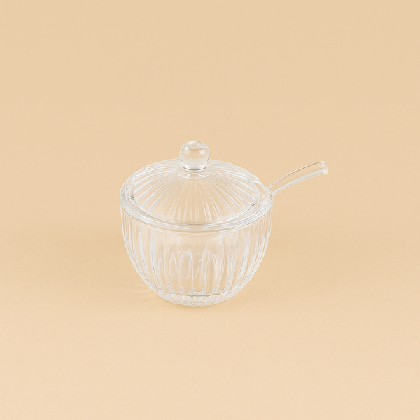 Clear Glass Sugar Pot with Spoon – Elegant Design for Home & Kitchen – OCC120